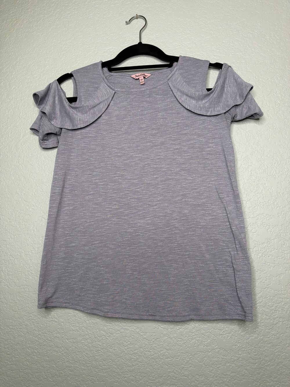 Juicy Couture XS Gray Cold Shoulder Ruffle Sleeve Top